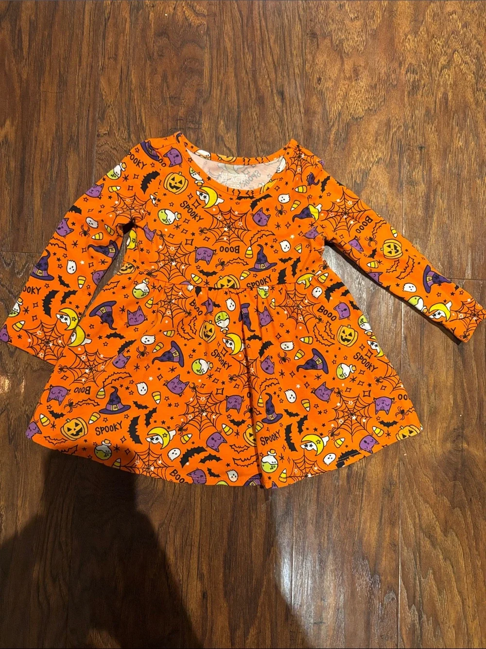 The Children’s Place Girls' Orange Halloween Spooky Print Twirl Dress